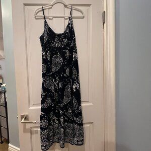 Aqua Long Navy Floral Pattern Dress